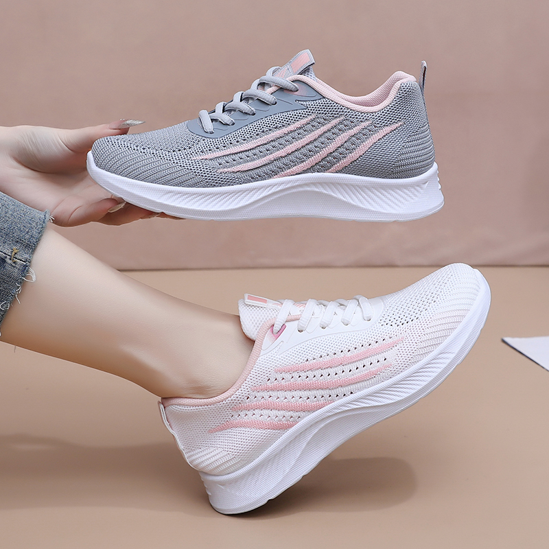 Knit Fabric Lace Up Sneakers - Sneakers casual da donna in rete